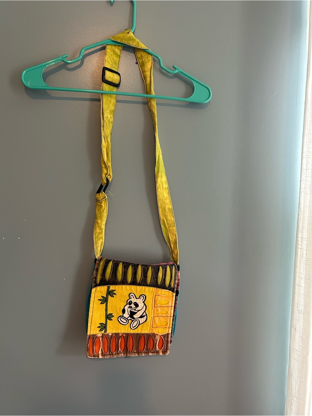 Handcrafted Yellow Multicolor Crossbody Bag with Bear Motif
